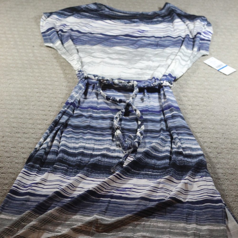 NWT Karen Kane Size XL Blue and White Belted Maxi Dress